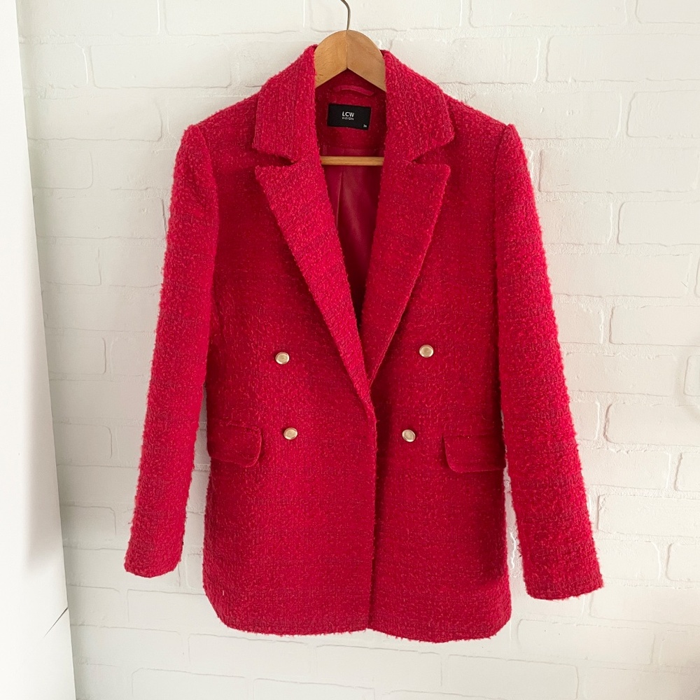 LC Waikiki Tweed Double Breasted Blazer Gold Button Parisian Sz S - Picture 4 of 15